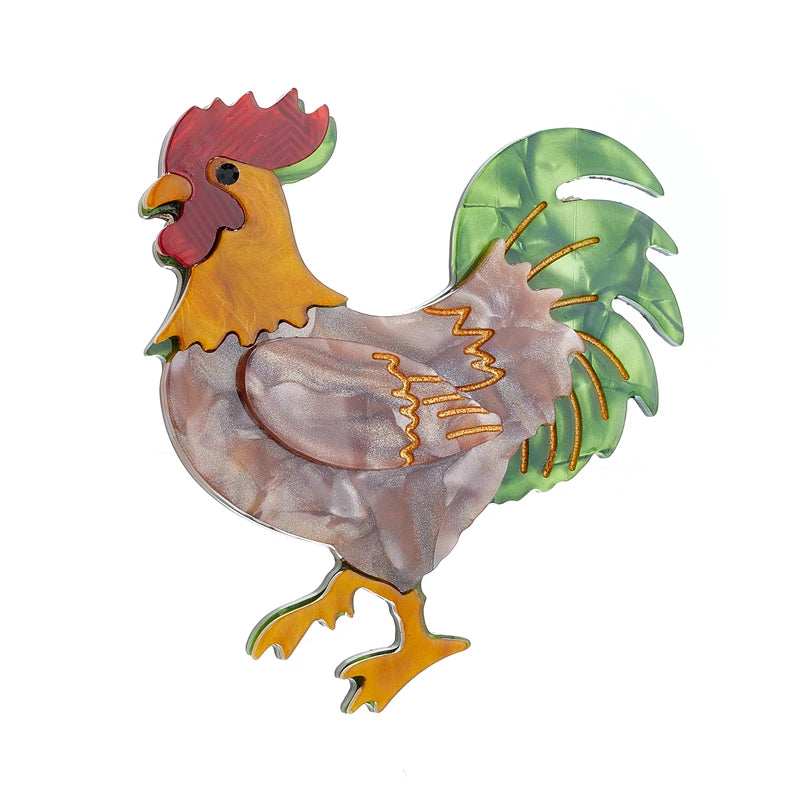 Colored Cock Brooches Women's Stylish Acrylic Material Animal Badge