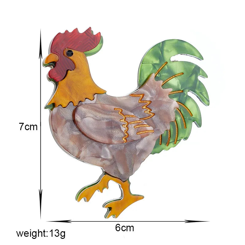 Colored Cock Brooches Women's Stylish Acrylic Material Animal Badge