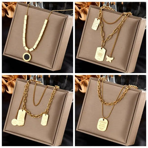 Double Layer Hollow Thick Clavicle Chain Necklace Women Punk Hip-Hop Jewelry