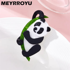 Panda Bamboo Brooch Acrylic Material Sweet Funny Birthday Gift