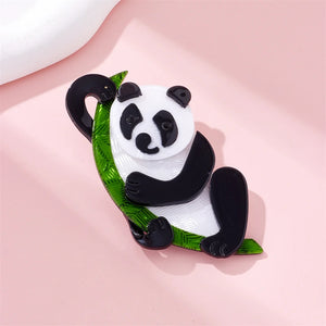 Panda Bamboo Brooch Acrylic Material Sweet Funny Birthday Gift