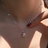 Square Transparent Gemstone Necklace Sweet Romantic Style Wedding Gift