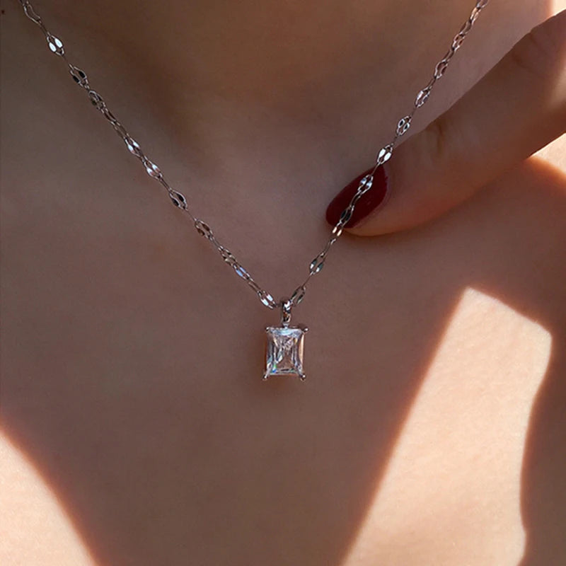Square Transparent Gemstone Necklace Sweet Romantic Style Wedding Gift