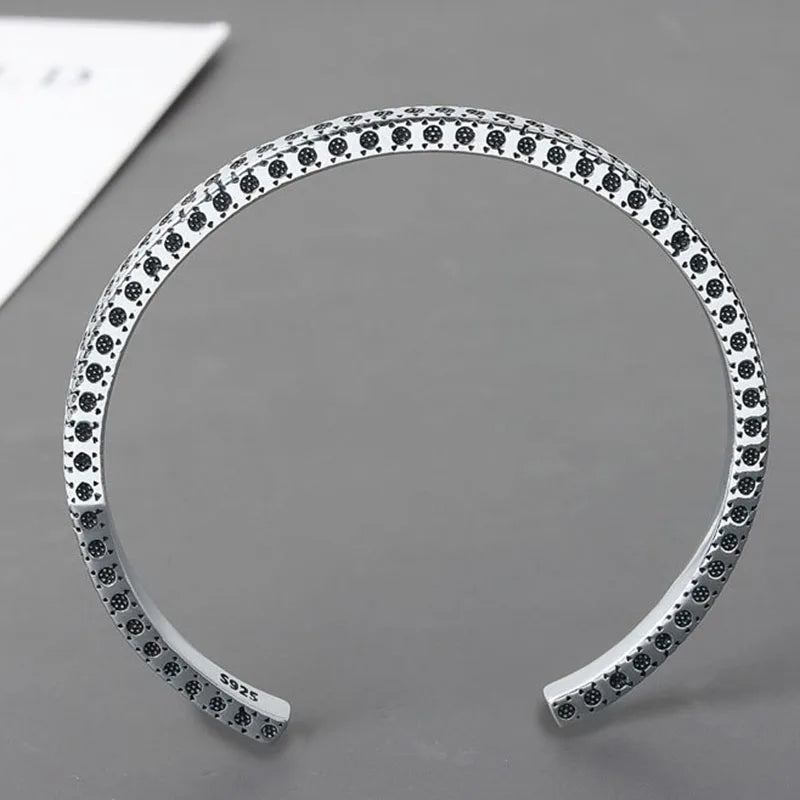 Silver Bohemian Style Round Pattern Bangle For Women