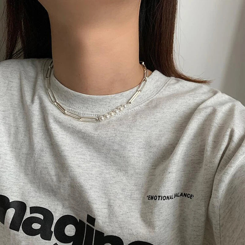 Silver Pearl Clavicle Chain Necklace For Women