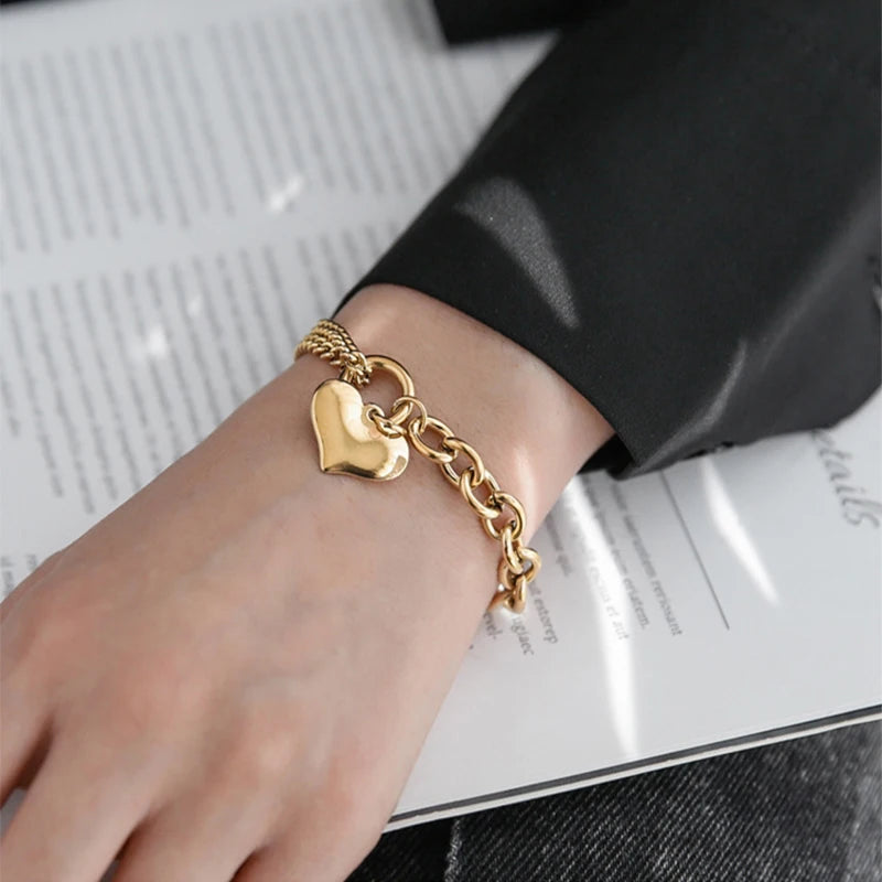 Vintage Stainless Steel Heart Bracelet for Women