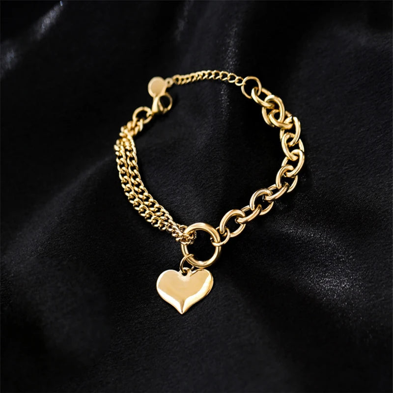 Vintage Stainless Steel Heart Bracelet for Women