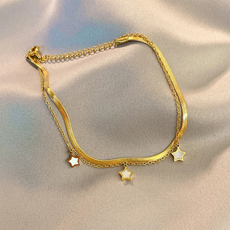 Stainless Steel Star Double Layer Anklets For Women Gift Jewelry