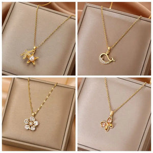 Zircon Starfish Whale Pendant Necklace