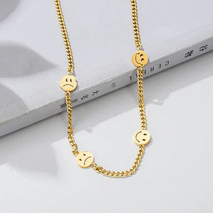 Stainless Steel Three Crying Smile Face Necklace For Female
