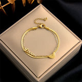 Stainless Steel Double Layer Heart Bracelets for Women