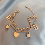Stainless Steel Double Layer Heart Bracelets for Women