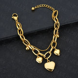 Stainless Steel Double Layer Heart Bracelets for Women