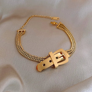 Stainless Steel Two Layer Bead Belt Buckle Bracelet For Women