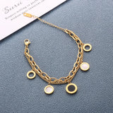 Stainless Steel Two Layer Bead Belt Buckle Bracelet For Women