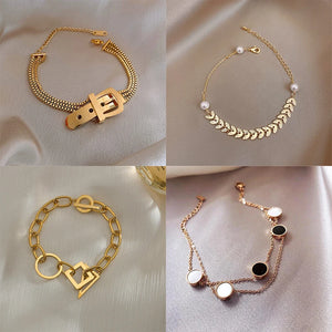Stainless Steel Two Layer Bead Belt Buckle Bracelet For Women