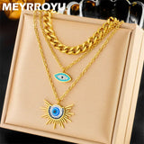 MEYRROYU316L Devil's Eye 3-Layer Rhinestone Necklace Halloween
