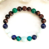 Aqua Marine Tiger Eye Bracelet Mix Crystals Natural Lapis Lazuli Lucky Stone