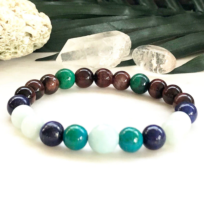 Aqua Marine Tiger Eye Bracelet Mix Crystals Natural Lapis Lazuli Lucky Stone