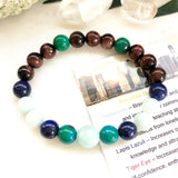 Aqua Marine Tiger Eye Bracelet Mix Crystals Natural Lapis Lazuli Lucky Stone