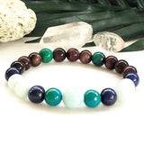 Aqua Marine Tiger Eye Bracelet Mix Crystals Natural Lapis Lazuli Lucky Stone