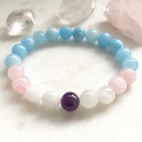Chalcedony Moonstone Purple Crystal Bracelet Rose Quart Crown Chakra Bracelet