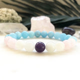 Chalcedony Moonstone Purple Crystal Bracelet Rose Quart Crown Chakra Bracelet