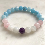 Chalcedony Moonstone Purple Crystal Bracelet Rose Quart Crown Chakra Bracelet