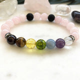 8 MM Gem Stone Crown Chakra Bracelet for Women Mix Crystals Natural Rose Quart