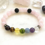 8 MM Gem Stone Crown Chakra Bracelet for Women Mix Crystals Natural Rose Quart