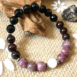 Natural Lepidolite Moonstone Tourmaline Bracelet