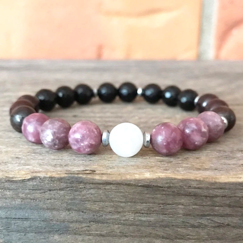 Natural Lepidolite Moonstone Tourmaline Bracelet