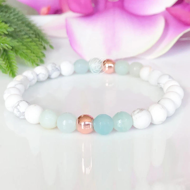 Anxiety Relief Bracelet Amazonite Howlite Hematite Healing Crystal Beaded