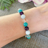 Pisces Zodiac Gemstone Bracelet Turquoise Amethyst Aquamarine Clear Quartz