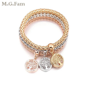 MGFam Tree of Life Charms Popcorn Bracelet For Women Crystal Jewelry
