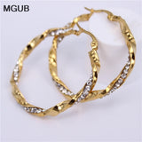 Crystal Round Hoop Earrings Twisted For Women Party LH564