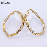 Crystal Round Hoop Earrings Twisted For Women Party LH564