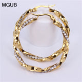 Crystal Round Hoop Earrings Twisted For Women Party LH564