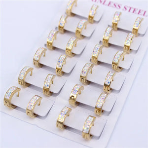 Stainless Steel Crystal Hoop Earrings Set of 12 Pairs Female Models LH547