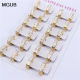 Stainless Steel Crystal Hoop Earrings Set of 12 Pairs Female Models LH547