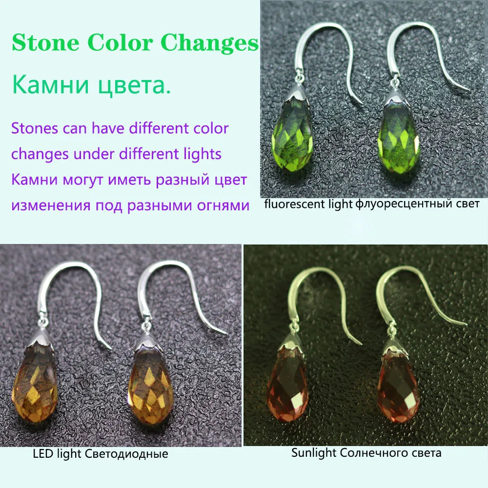 Zultanite Long Water Droplets Earrings 925 Sterling Silver