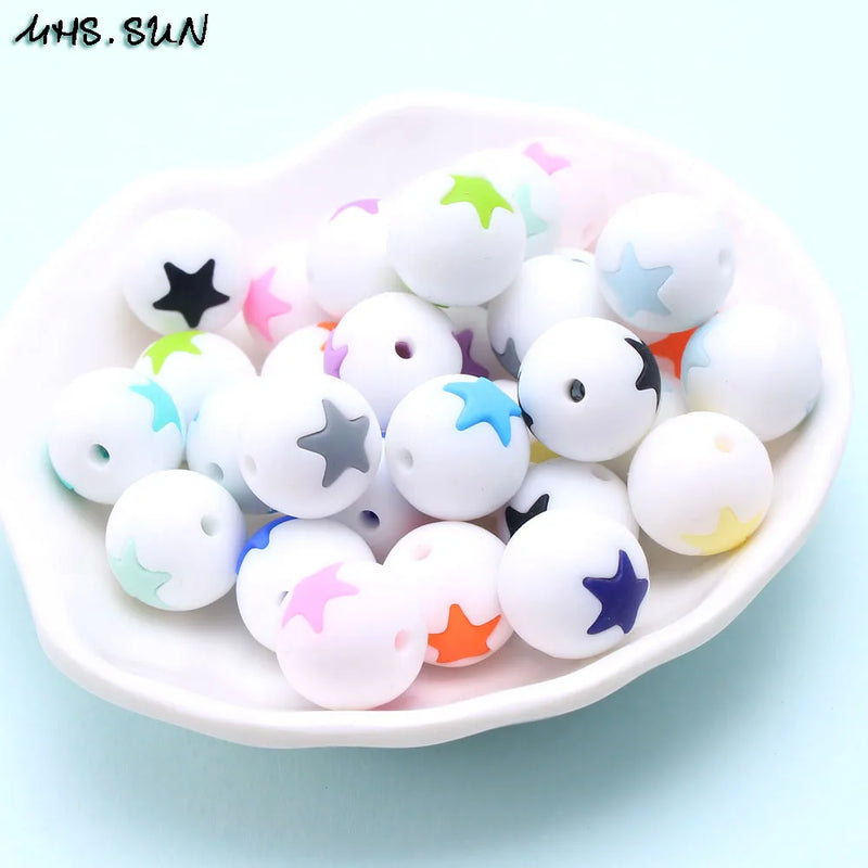 10pcs Silicone Beads Round Star Teething Toys DIY Baby Necklace Teether