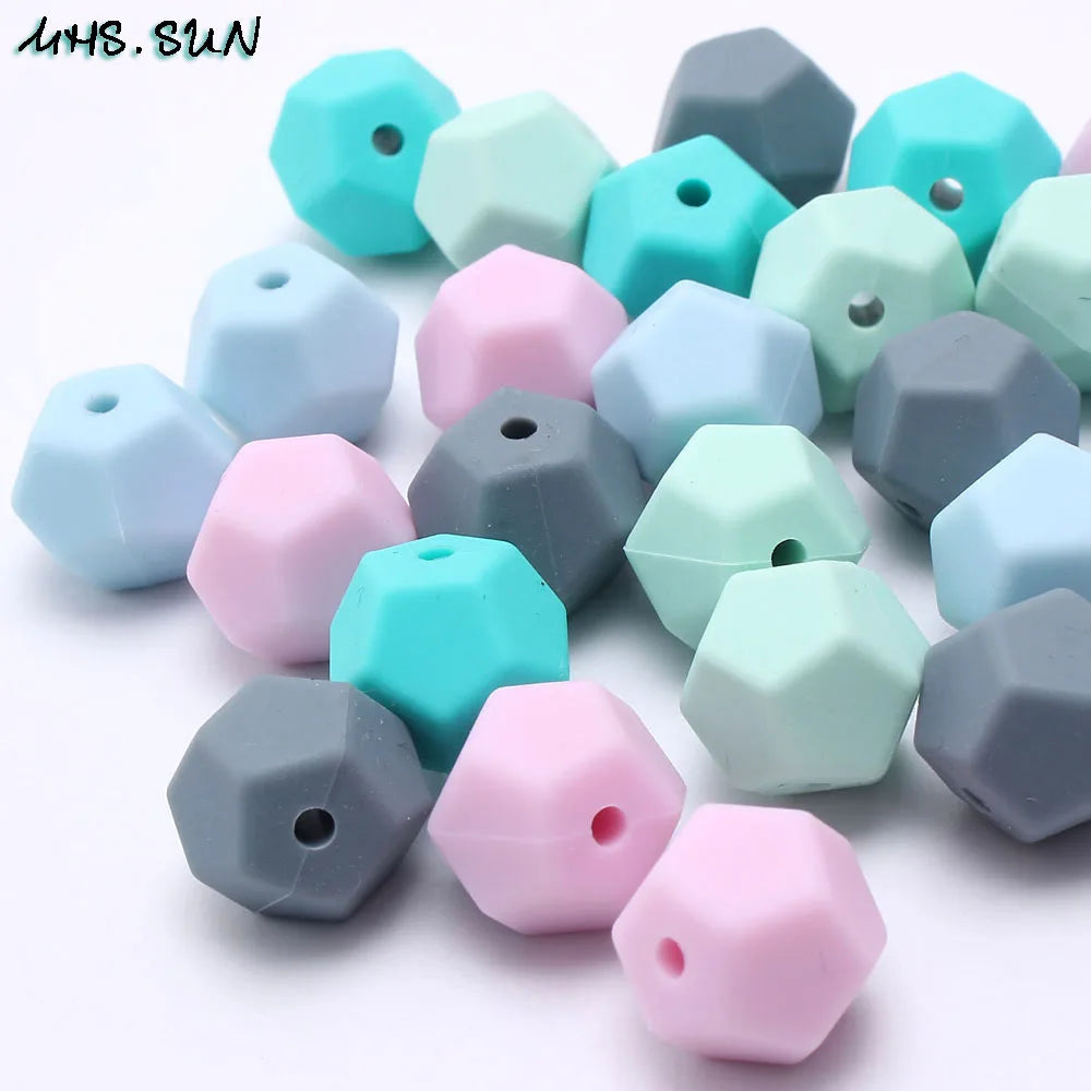 15mm 50pcs Pentagon Silicone Beads for Teething Necklace DIY Loose Teether Beads