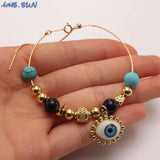 Eye Pendant Bracelet Natural Stone Beaded Bangle Chain Adjustable Gift