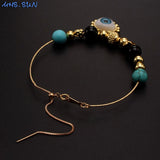 Eye Pendant Bracelet Natural Stone Beaded Bangle Chain Adjustable Gift