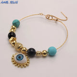 Eye Pendant Bracelet Natural Stone Beaded Bangle Chain Adjustable Gift
