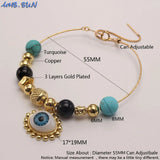 Eye Pendant Bracelet Natural Stone Beaded Bangle Chain Adjustable Gift
