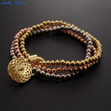 Heart Lock CZ Bracelets 3-layer Beads Bangles Elastic Copper Hiphop Jewelry