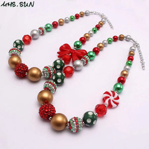 Kids Baby Chunky Bowknot Beaded Necklace Girls Charm Bubblegum Chokers