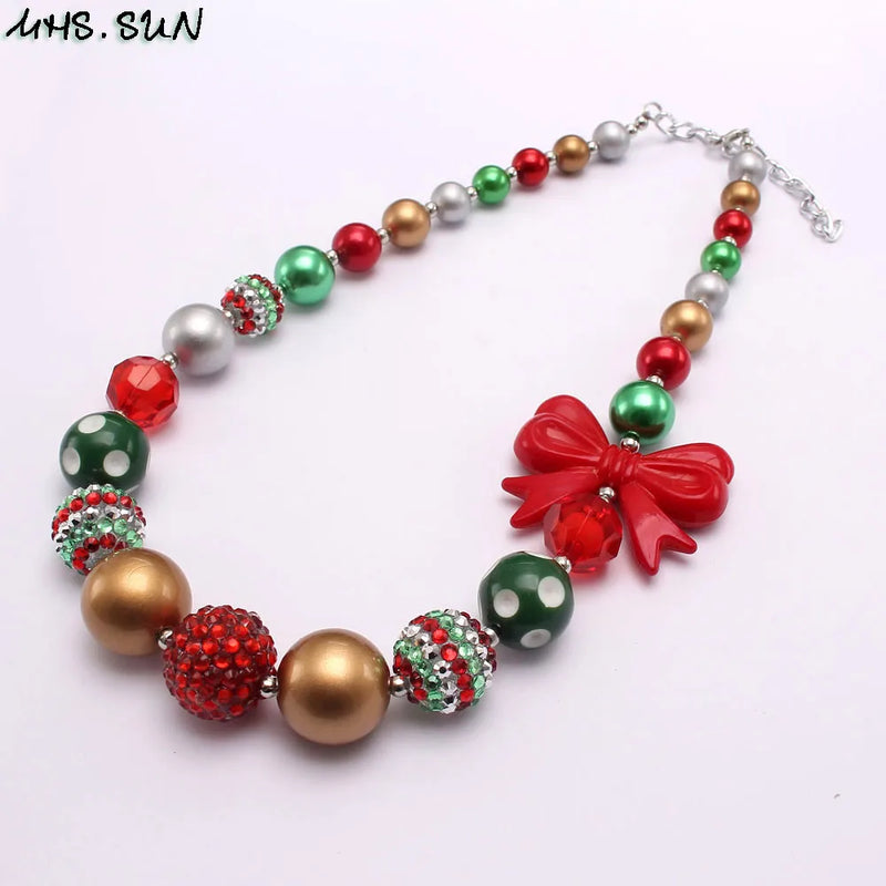 Kids Baby Chunky Bowknot Beaded Necklace Girls Charm Bubblegum Chokers